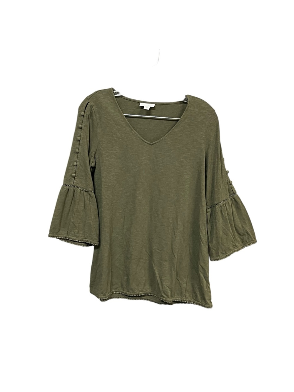 J.Jill Olive Bell Sleeve Knit Top Women’s Small V Neck Boho Peasant Stretch Tee - Picture 9 of 9